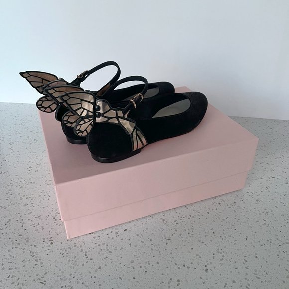 NWT Sophia Webster Black and Gold Butterfly Flats with ankle straps SZ 6.5 /37.5 - Picture 4 of 10